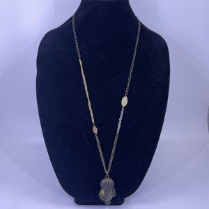 Mixed Metal Chain Adjustable Necklace w/ Rhinestone Eyes Owl Locket Pendant